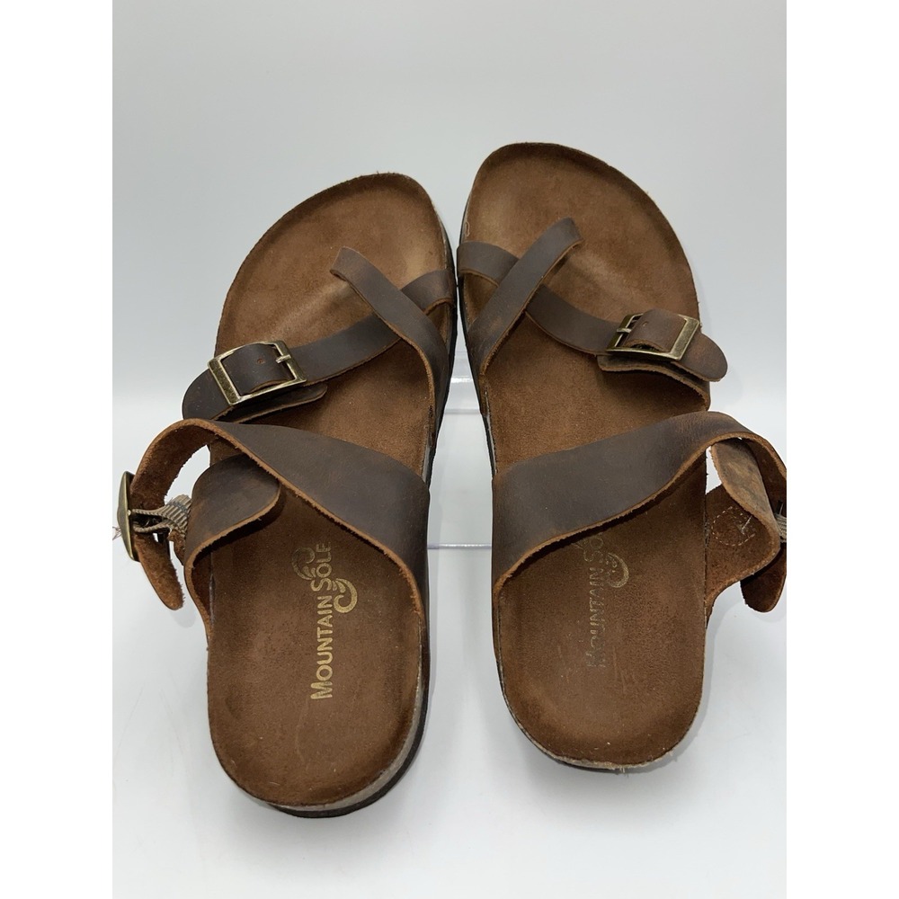 Mountain Sole Brown Leather Cork Footbed Sandals Women's US Size 8 Crisscross - Picture 5 of 8